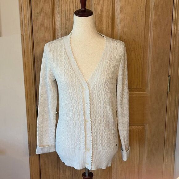 Eddie Bauer Metallic Button Front Sweater Cardigan Large Petite LP - Picture 2 of 7